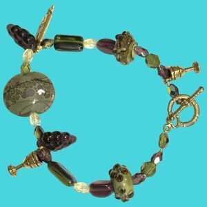 Vintage Venetian Art Glass Lamp work Beads Grapes Goblets & Jewish Star Bracelet